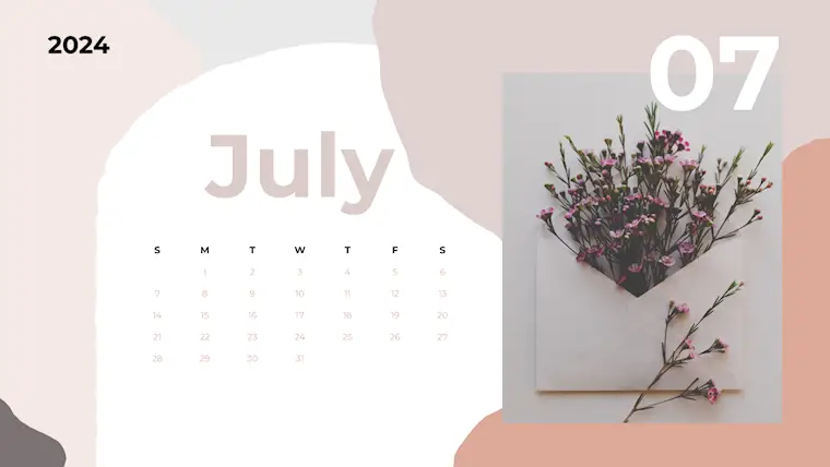 cute pink floral july 2024 calendar