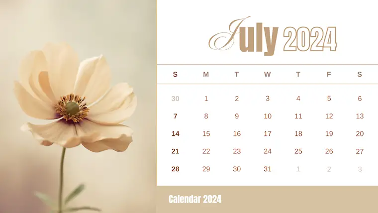 floral elegant photo july 2024 calendar