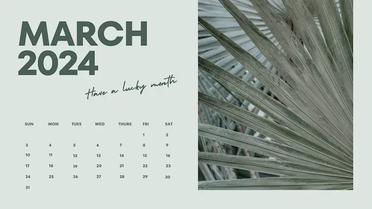 green botanical march 2024 calendar