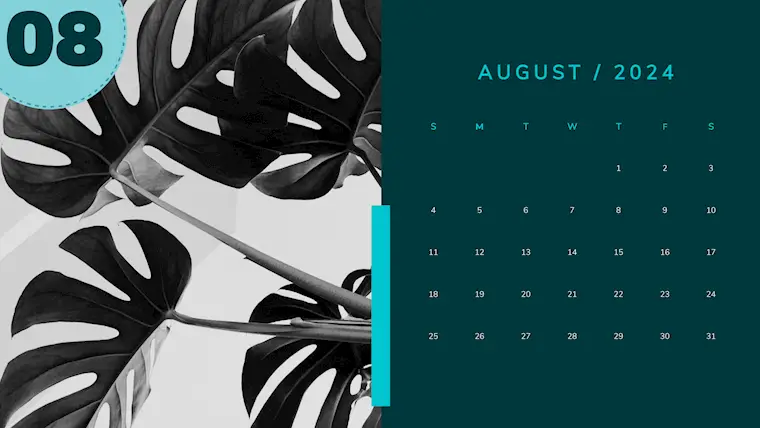 minimalist green blue august 2024 calendar