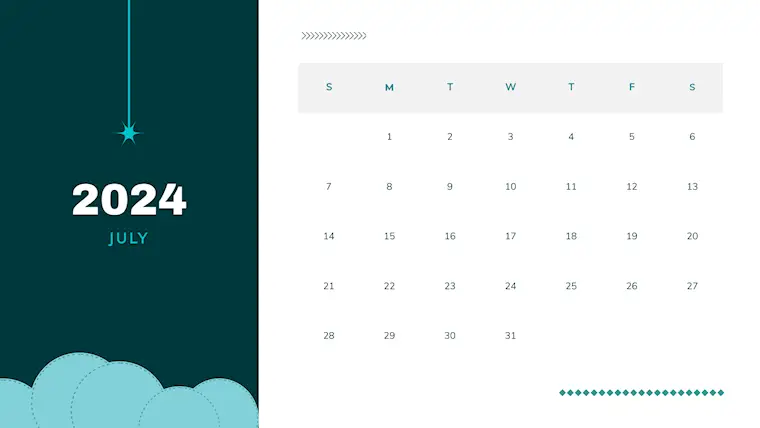 minimalist green blue july 2024 calendar