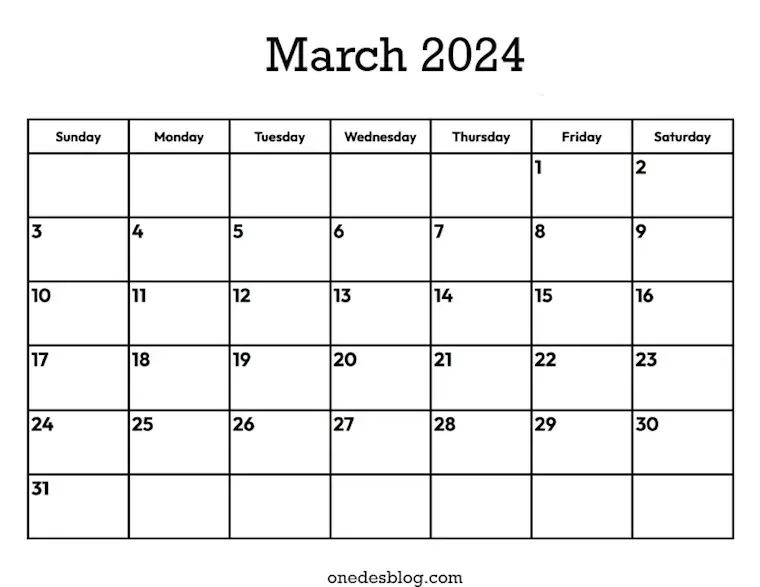 minimalist march 2024 calendar