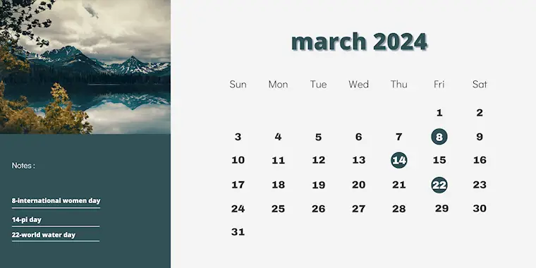 minimalist shapes march 2024 calendar