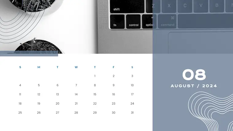 modern blue minimalist august 2024 calendar