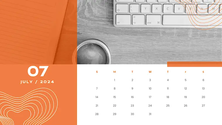 modern orange minimalist july 2024 calendar