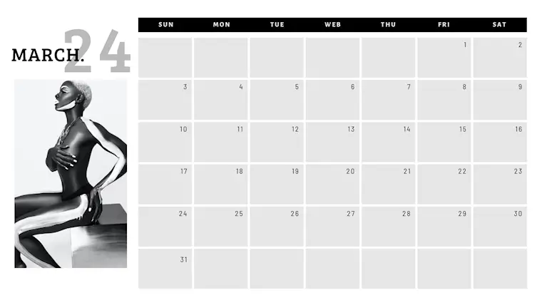 monochrome aesthetic photo march 2024 calendar