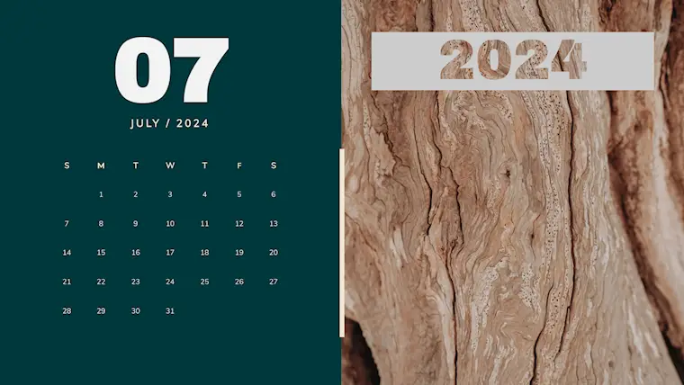 nature green wood minimal july 2024 calendar
