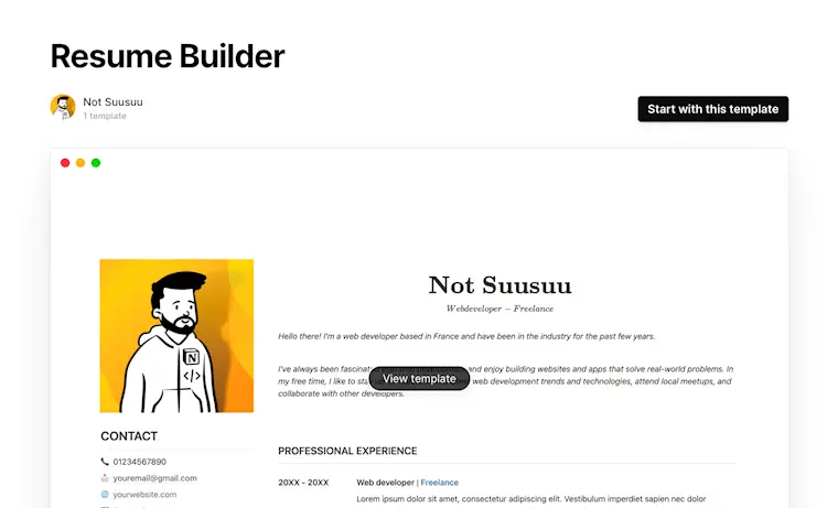 notion resume template free2
