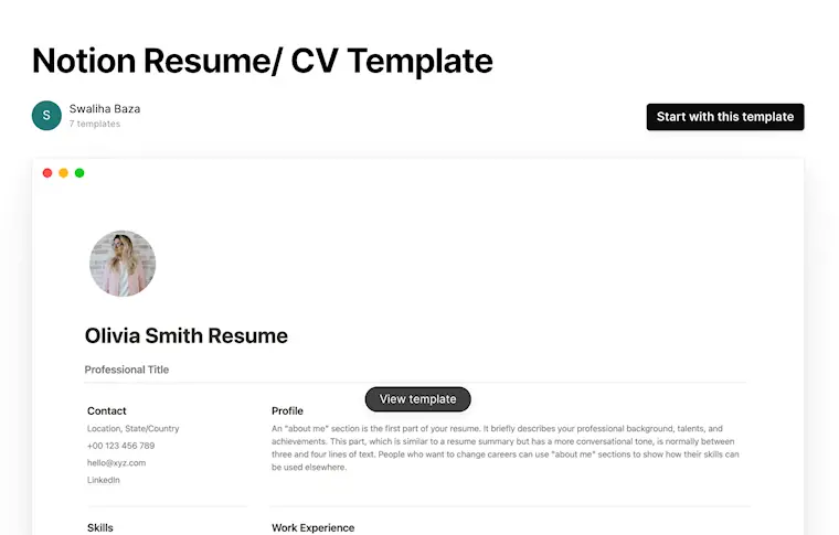 notion resume template free3