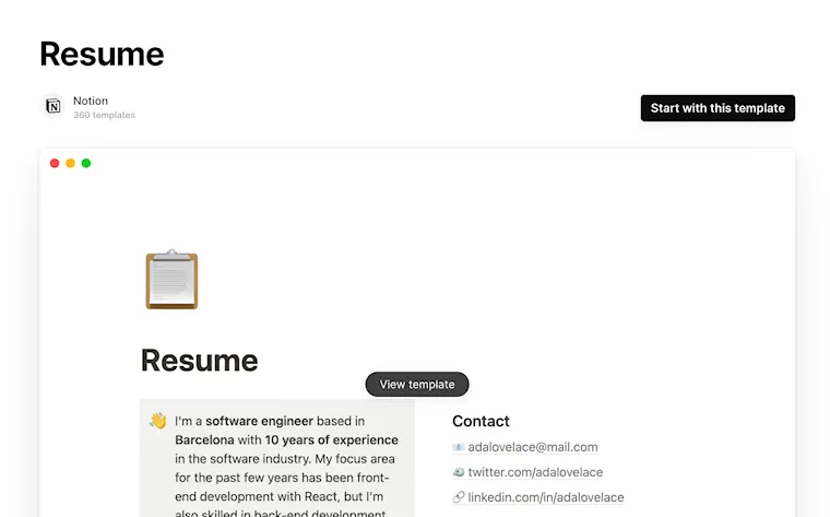 notion resume template free5