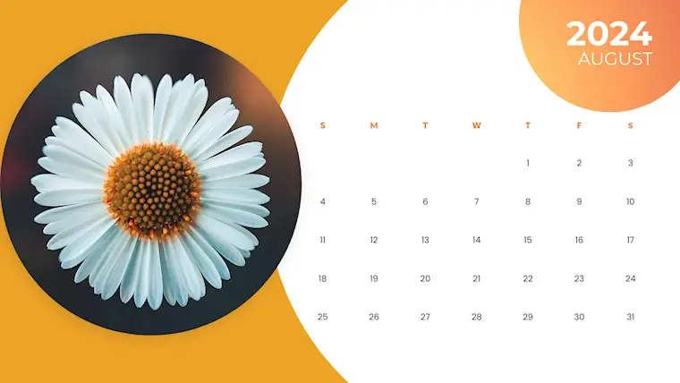 orange floral modern august 2024 calendar