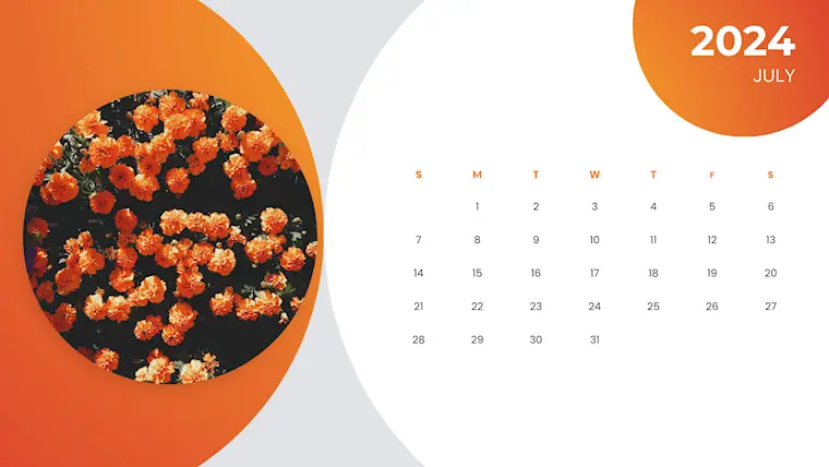 orange floral modern july 2024 calendar