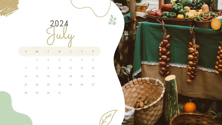 organic food aesthetic july 2024 calendar