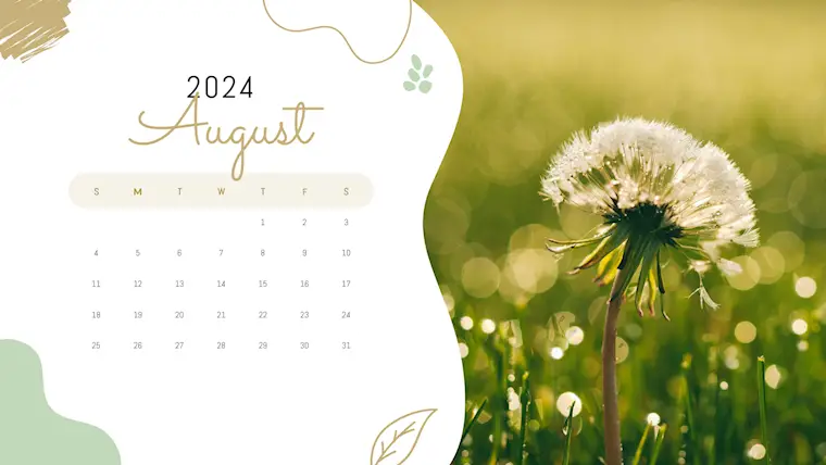 organic nature aesthetic august 2024 calendar