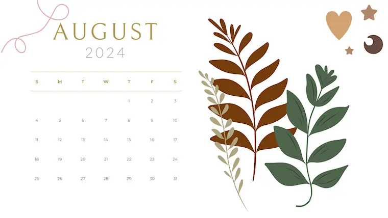 pastel cute minimalist printable august 2024 calendar