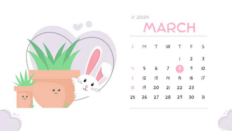 pink cute march 2024 calendar
