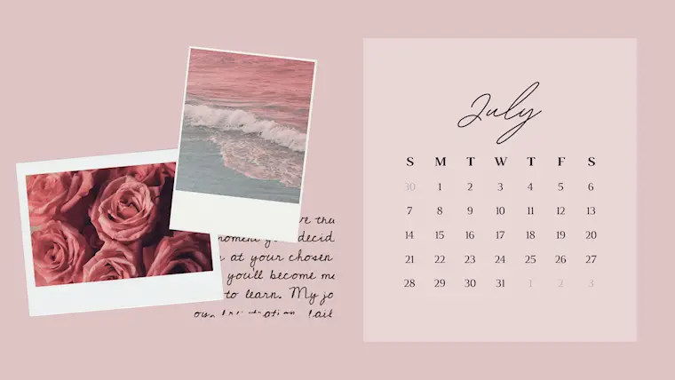 pink pastel modern july 2024 calendar
