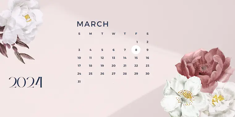pink soft floral minimalist march 2024 calendar