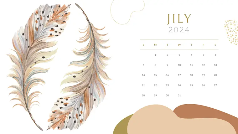 warm beige brown cute july 2024 calendar