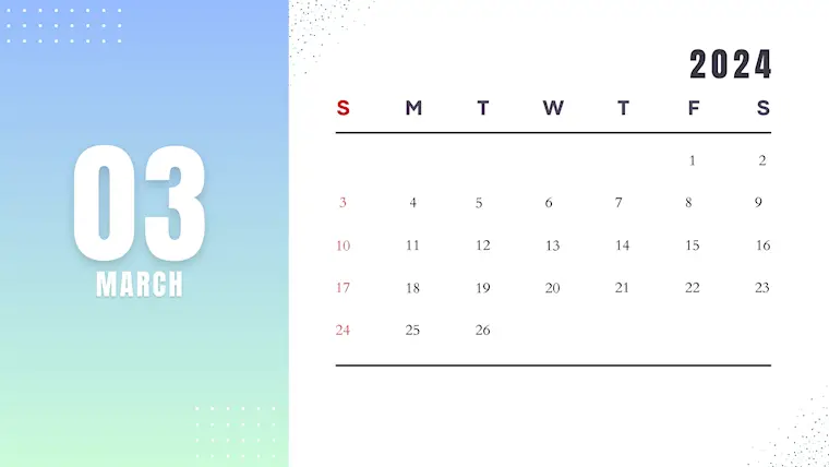 white blue minimalist march 2024 calendar