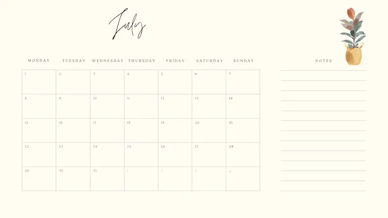 white clean cute july 2024 calendar