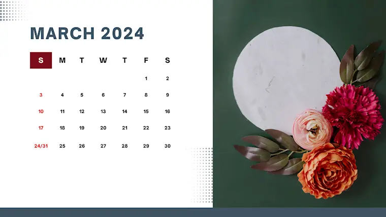 white floral modern march 2024 calendar