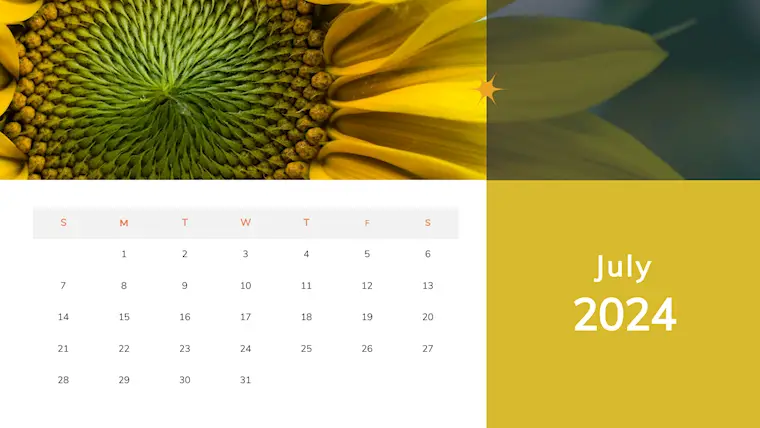 yellow sunflower photo july 2024 calendar
