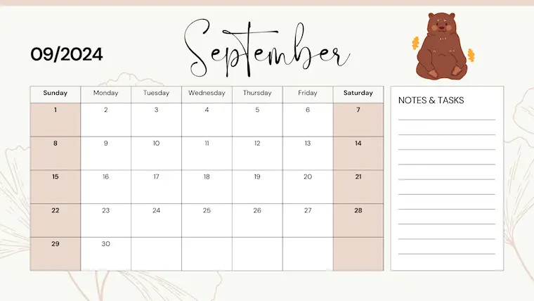 beige and white minimalist september 2024 calendar