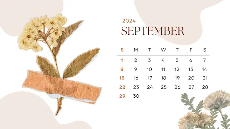 beige floral illustrated september 2024 calendar