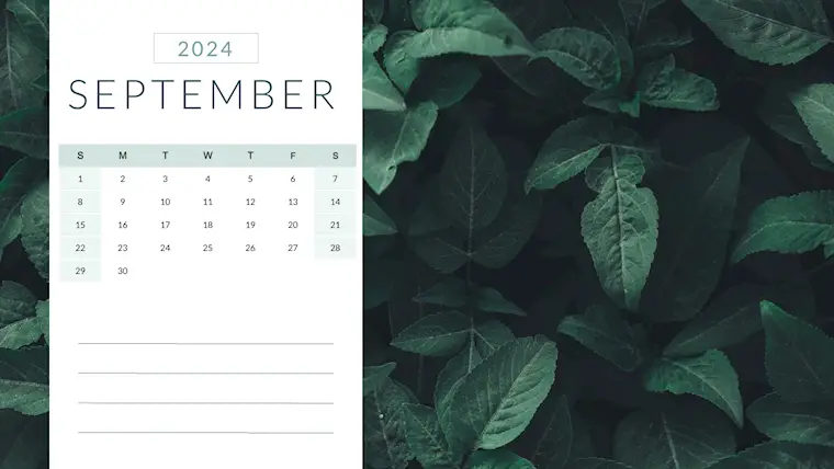 green leaf aesthetic september 2024 calendar