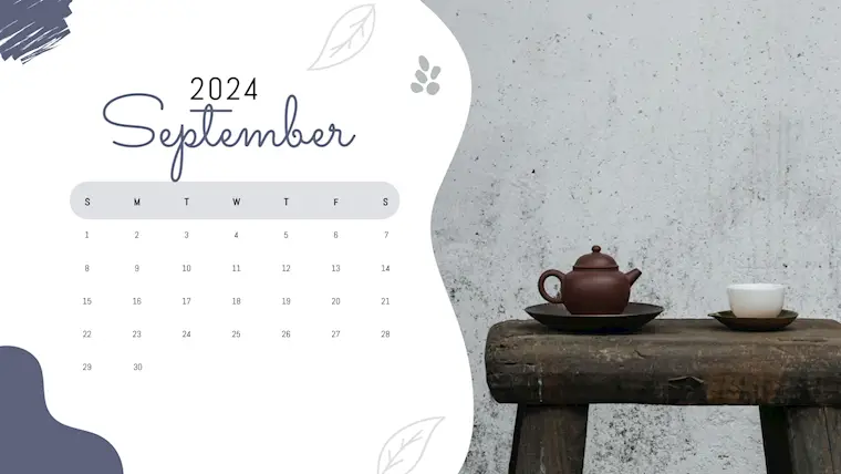 grey white aesthetic september 2024 calendar