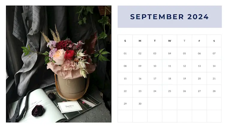 minimalist elegant photo september 2024 calendar