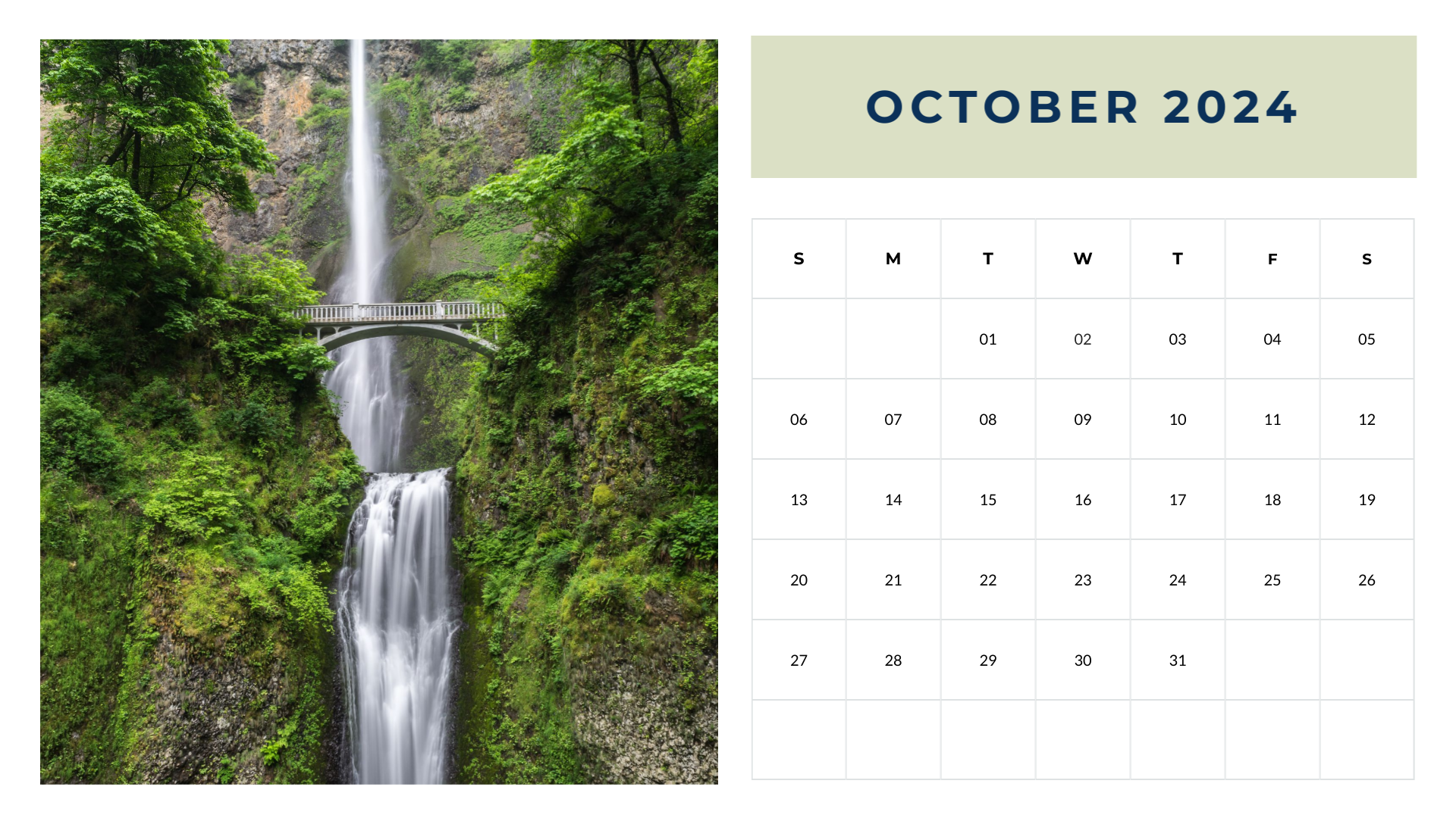 nature green modern october 2024 calendar