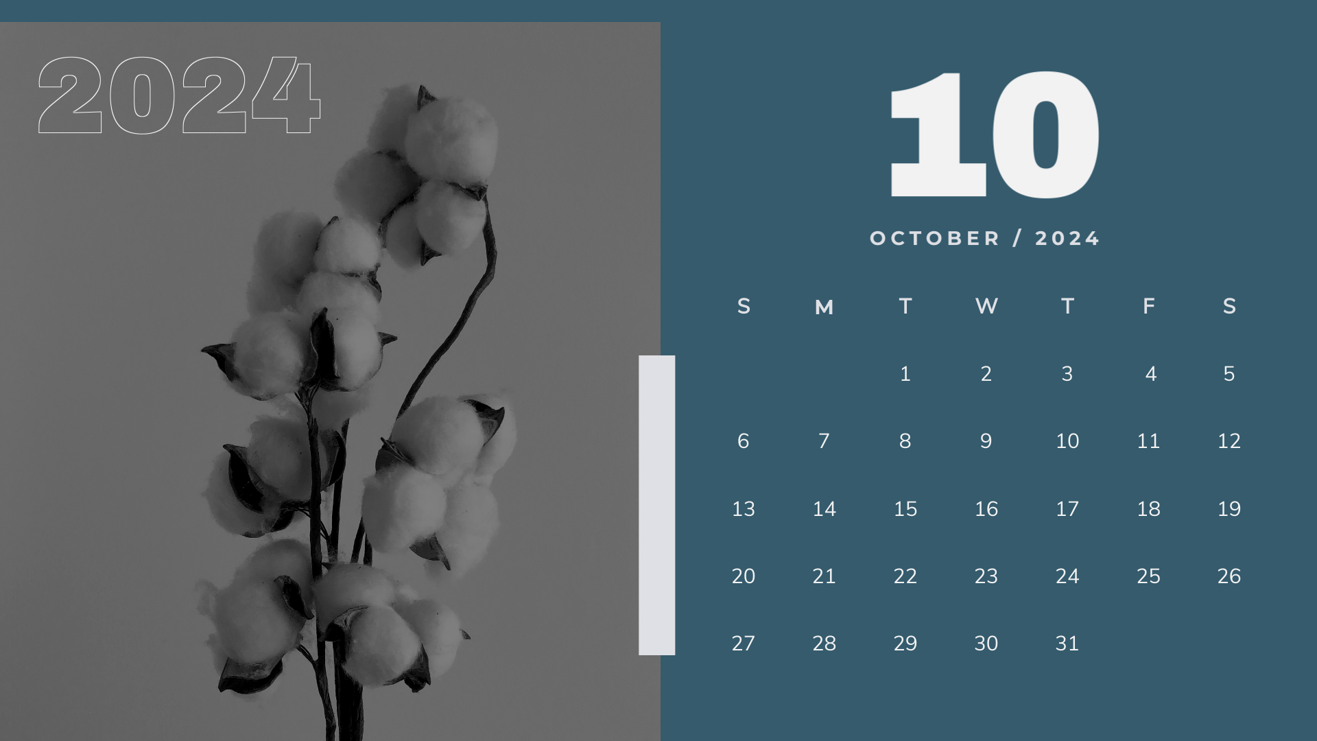 monochrome grey simple october 2024 calendar