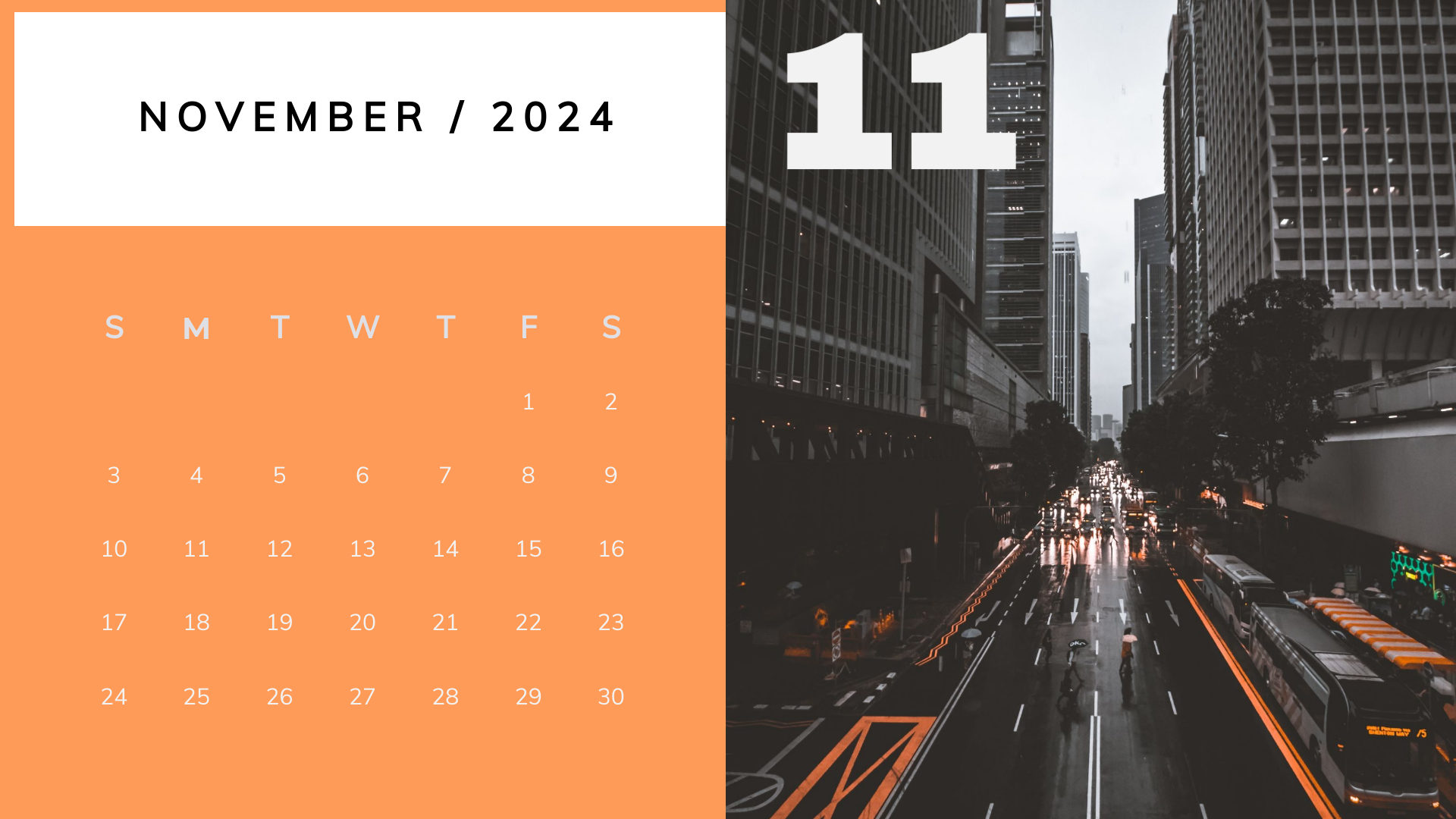 orange modern city november 2024 calendar