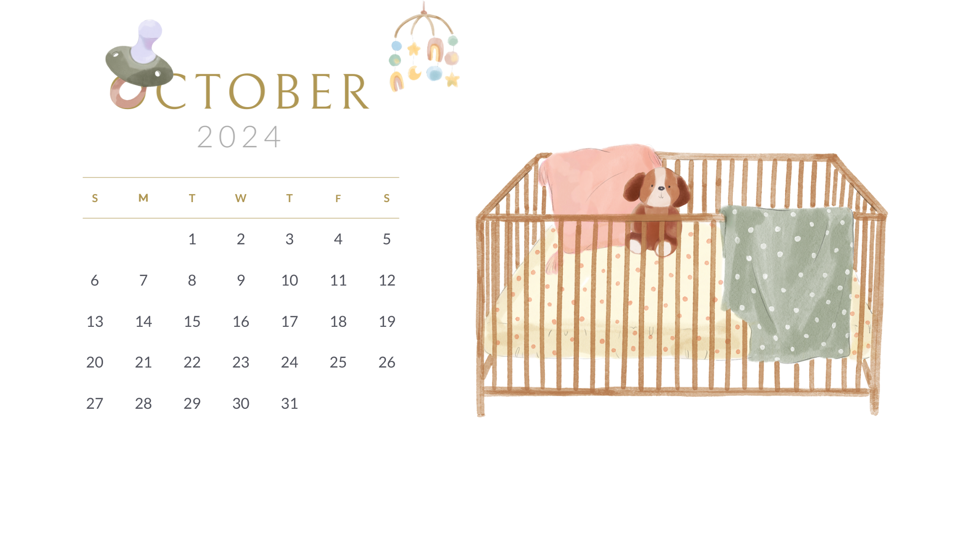 cute pastel illustrated october 2024 calendar