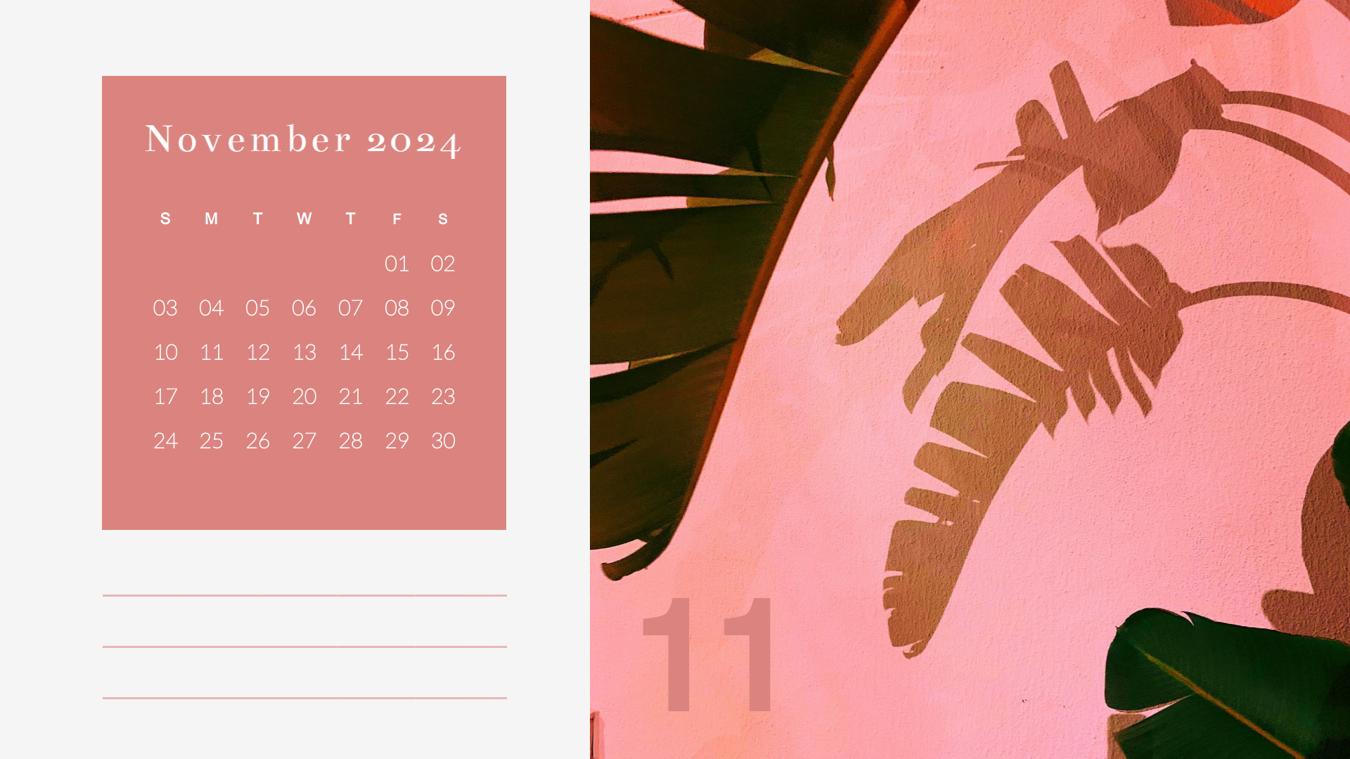 modern pink soft november 2024 calendar