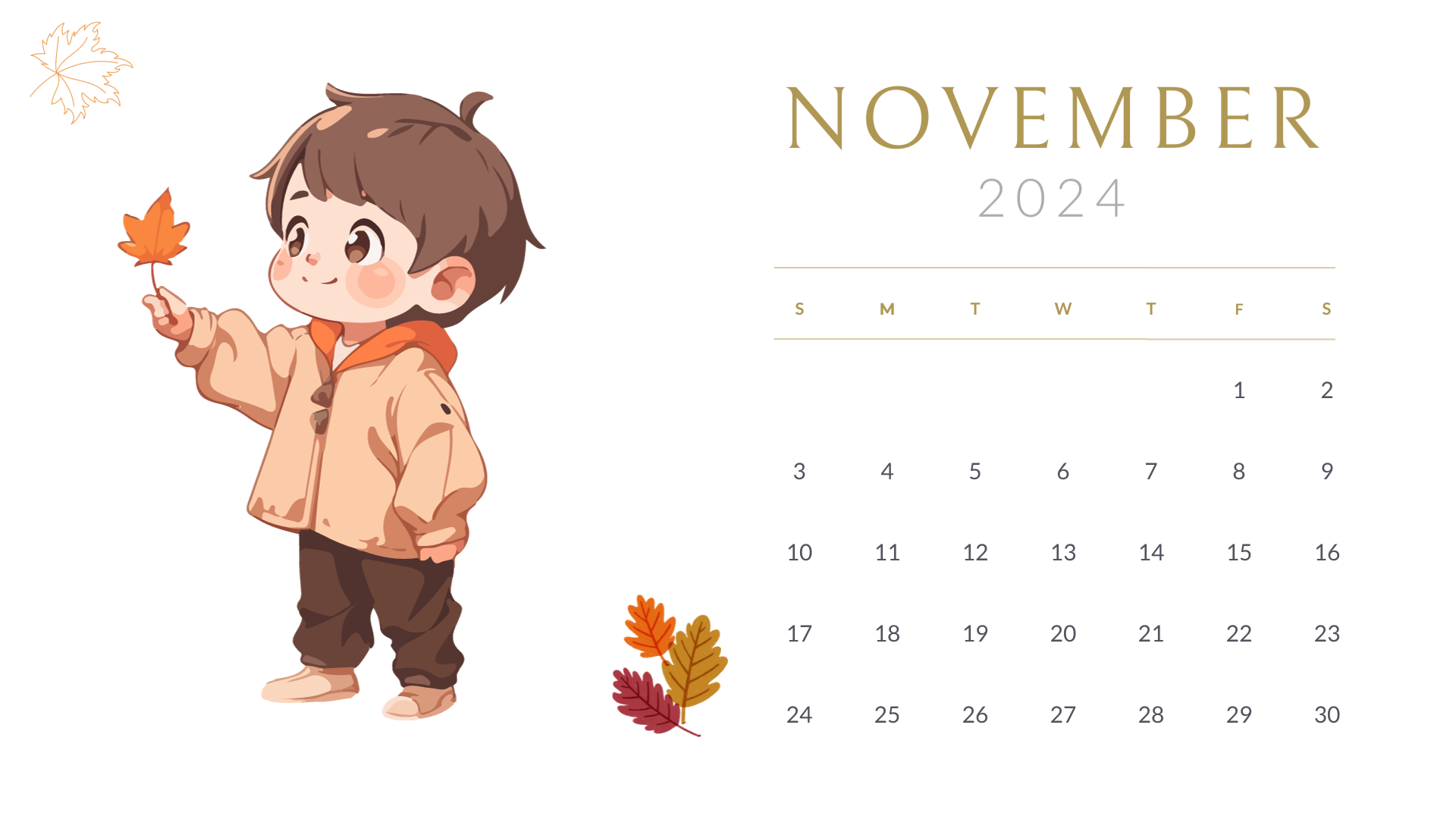 clean printable watercolor november 2024 calendar