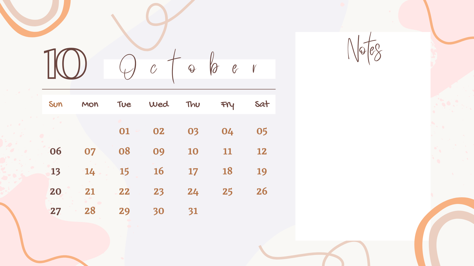 cute pink soft october 2024 calendar