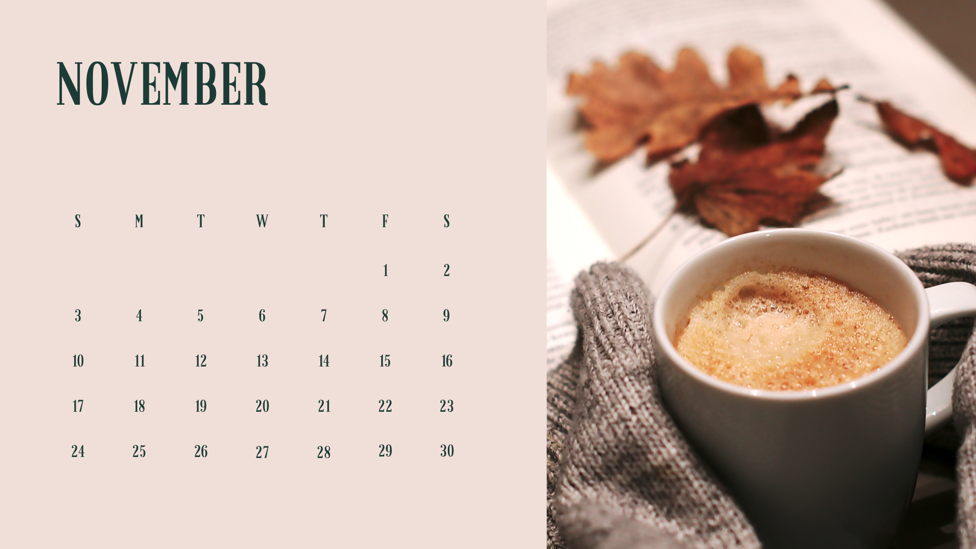 pastel autumn vibe november 2024 calendar