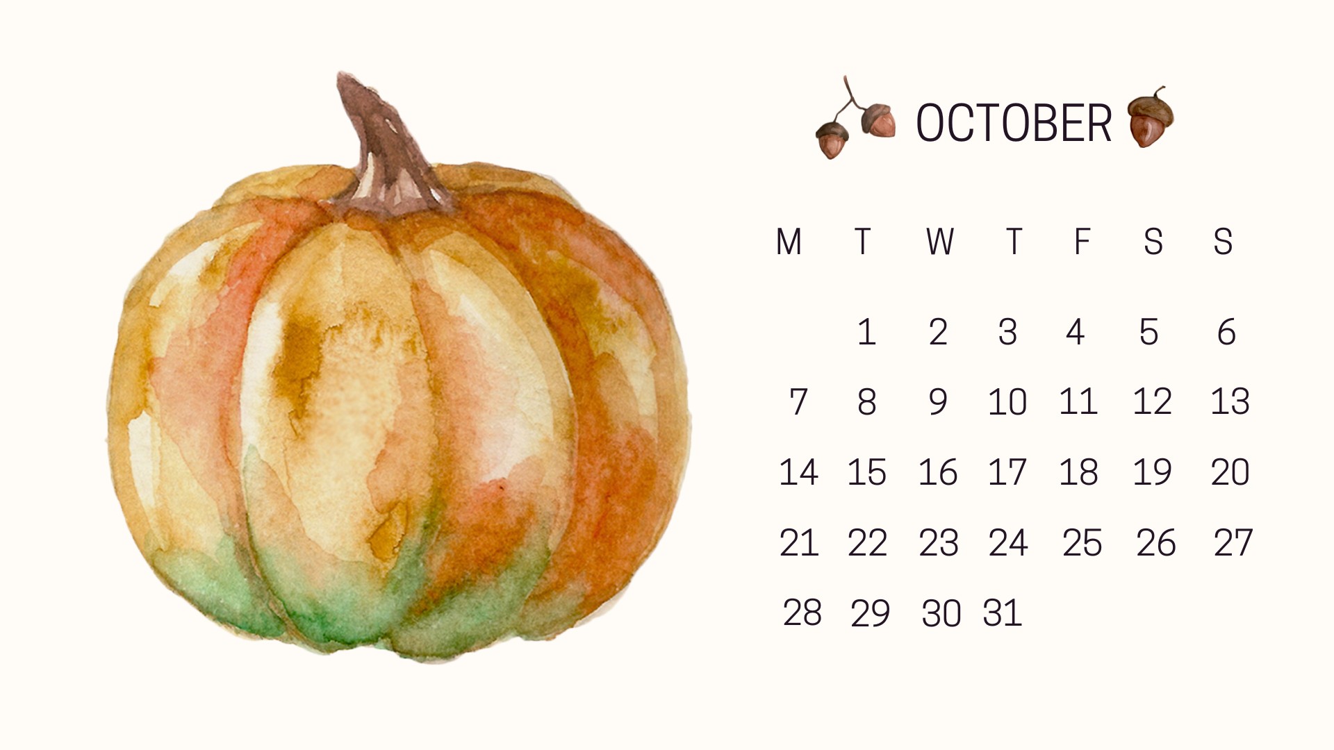 watercolor cute holiday october 2024 calendar