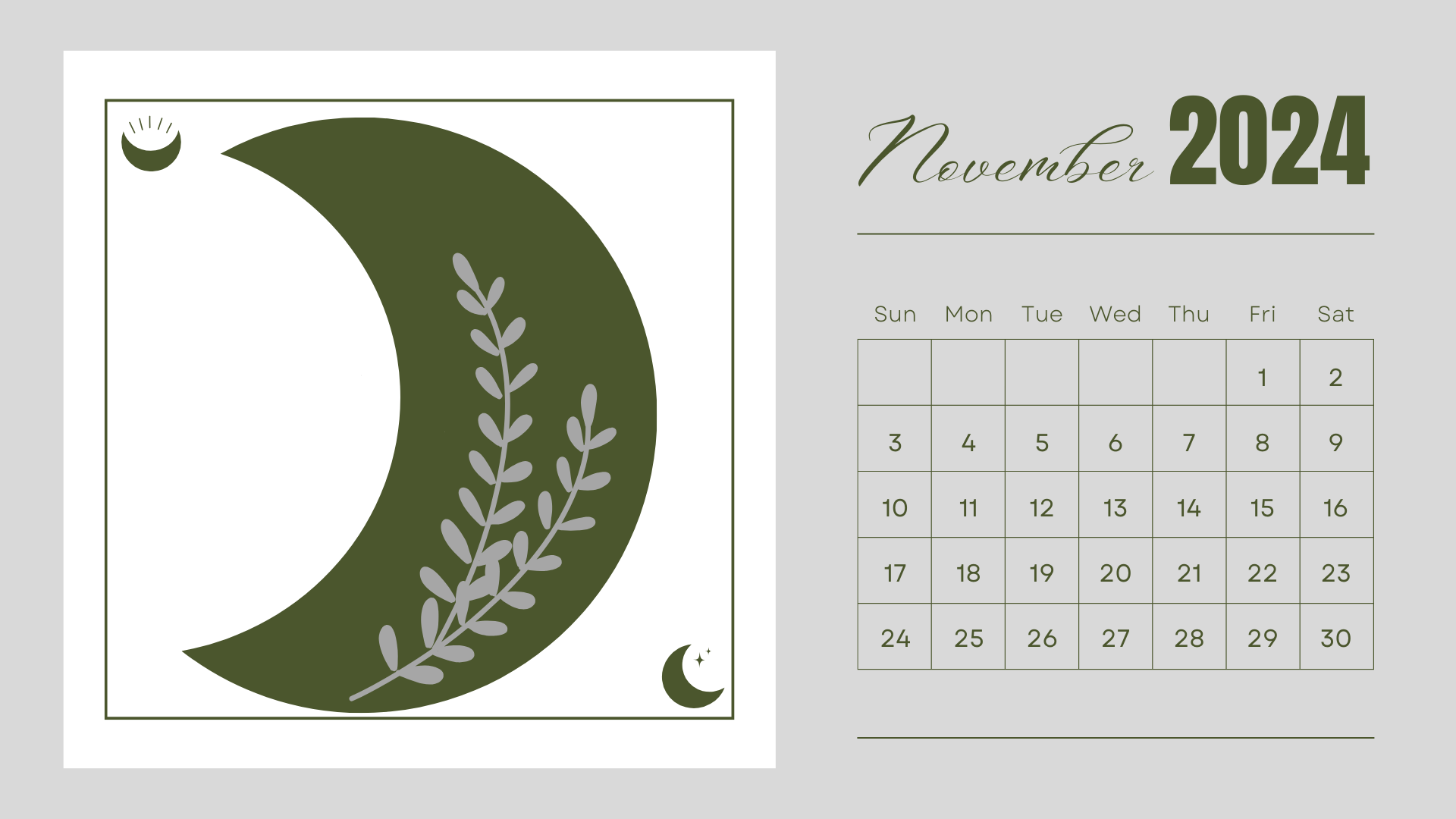 green minimalist november 2024 monthly calendar