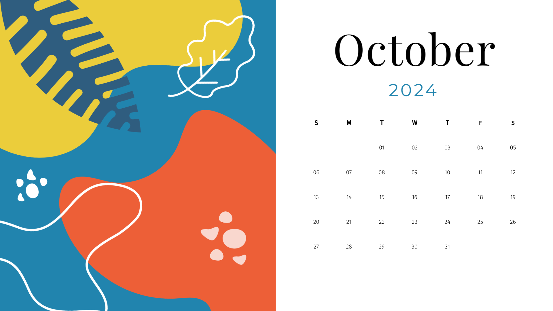 colorful cute october 2024 calendar