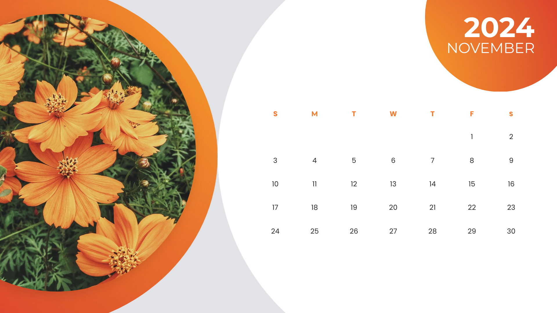 orange floral photo november 2024 calendar