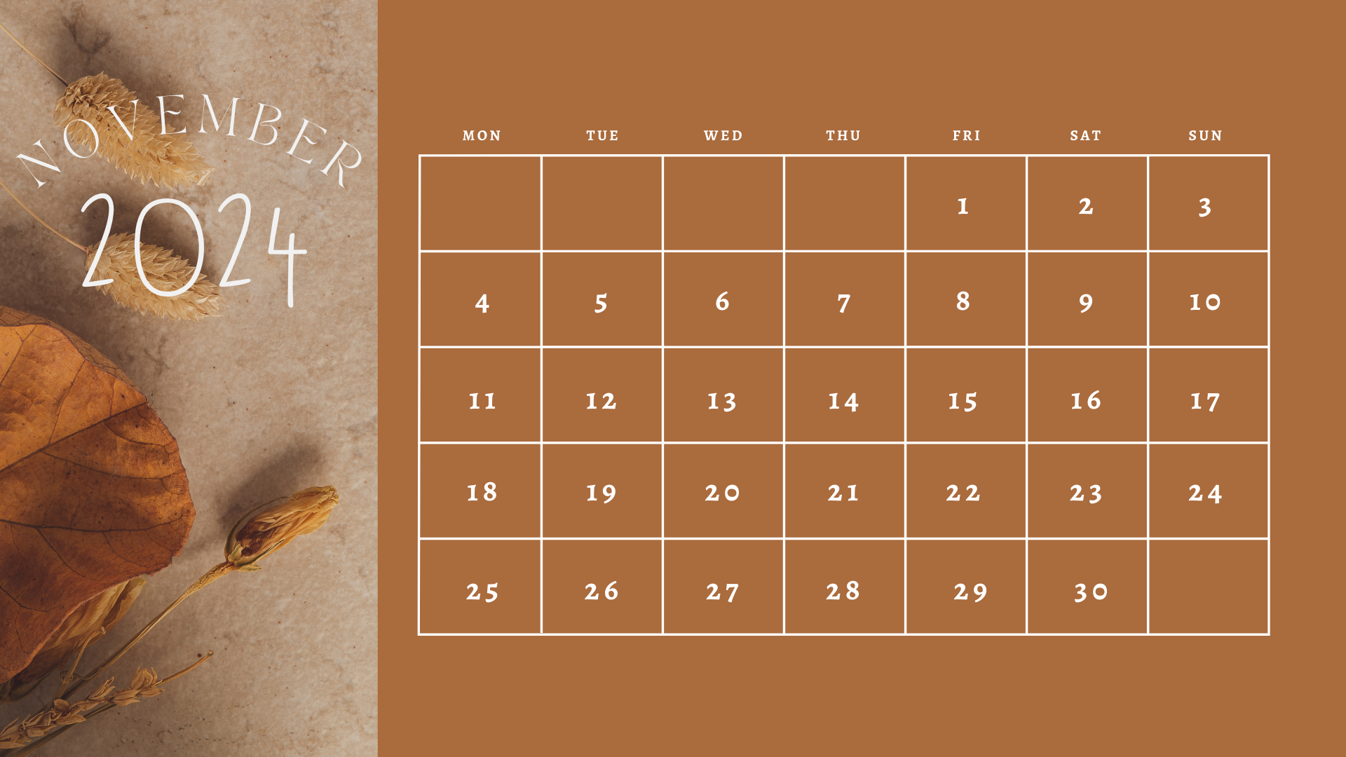 ivory minimalist november 2024 photo calendar