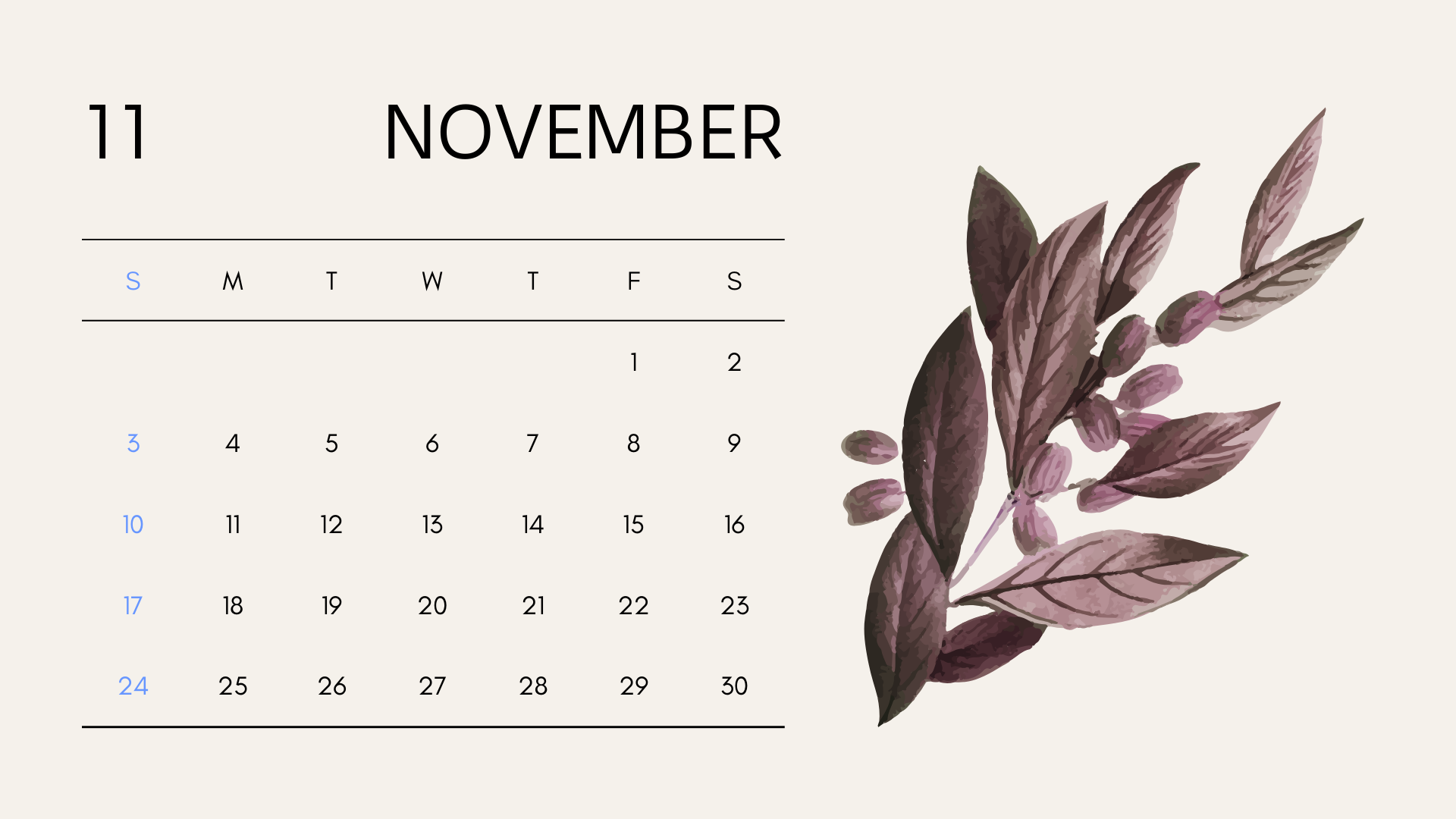 cream minimalist nature november 2024 calendar