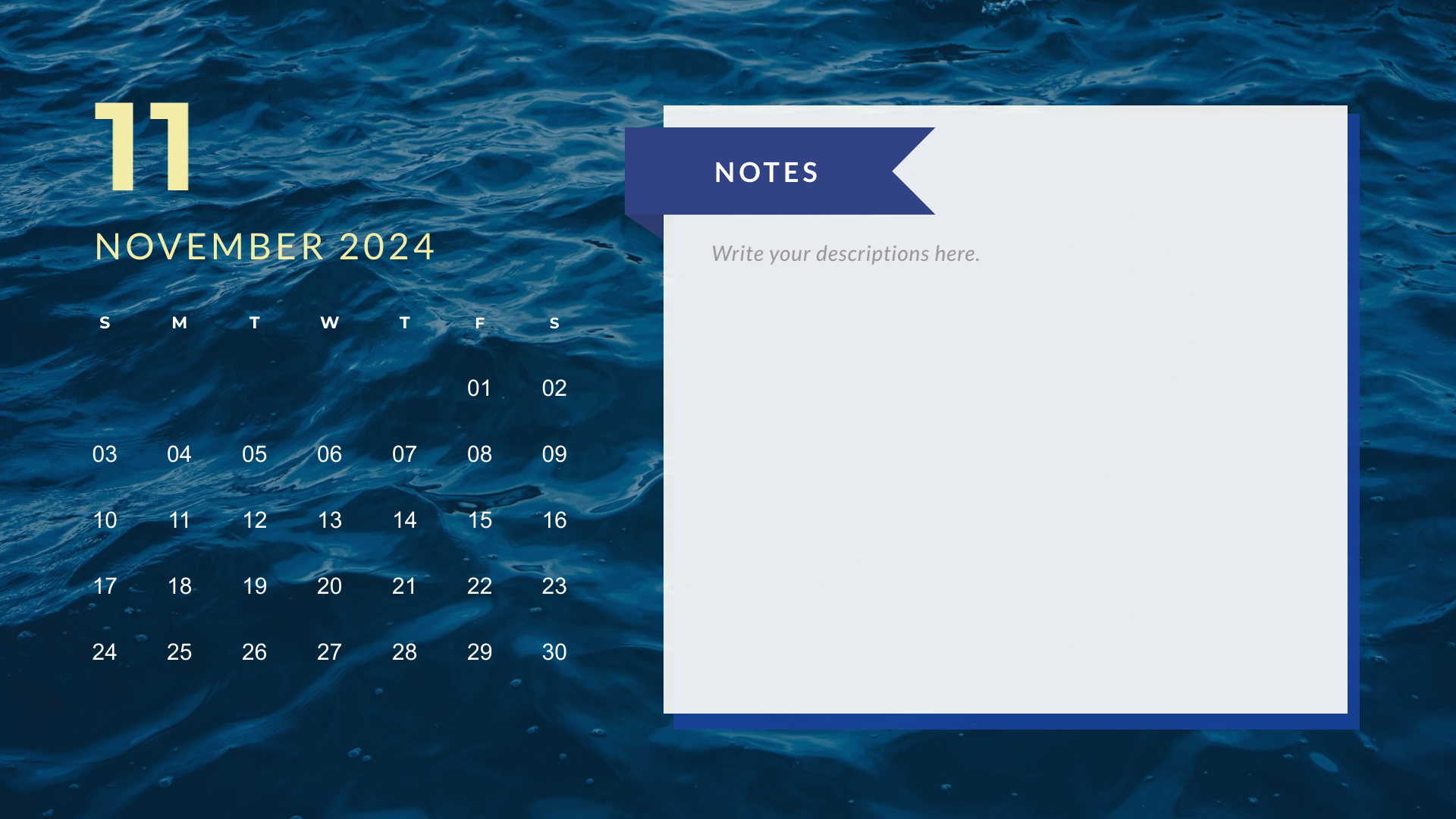 dark ocean vibe november 2024 calendar