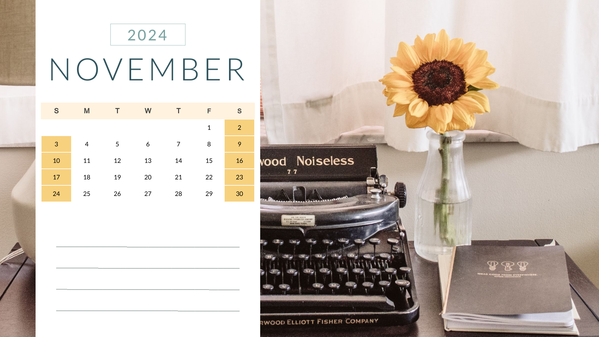 cute retro photo november 2024 calendar