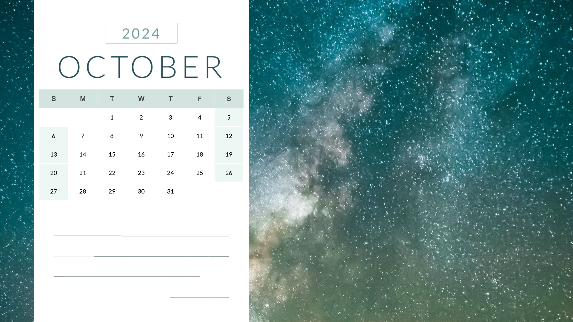 sky simple aesthetic october 2024 calendar