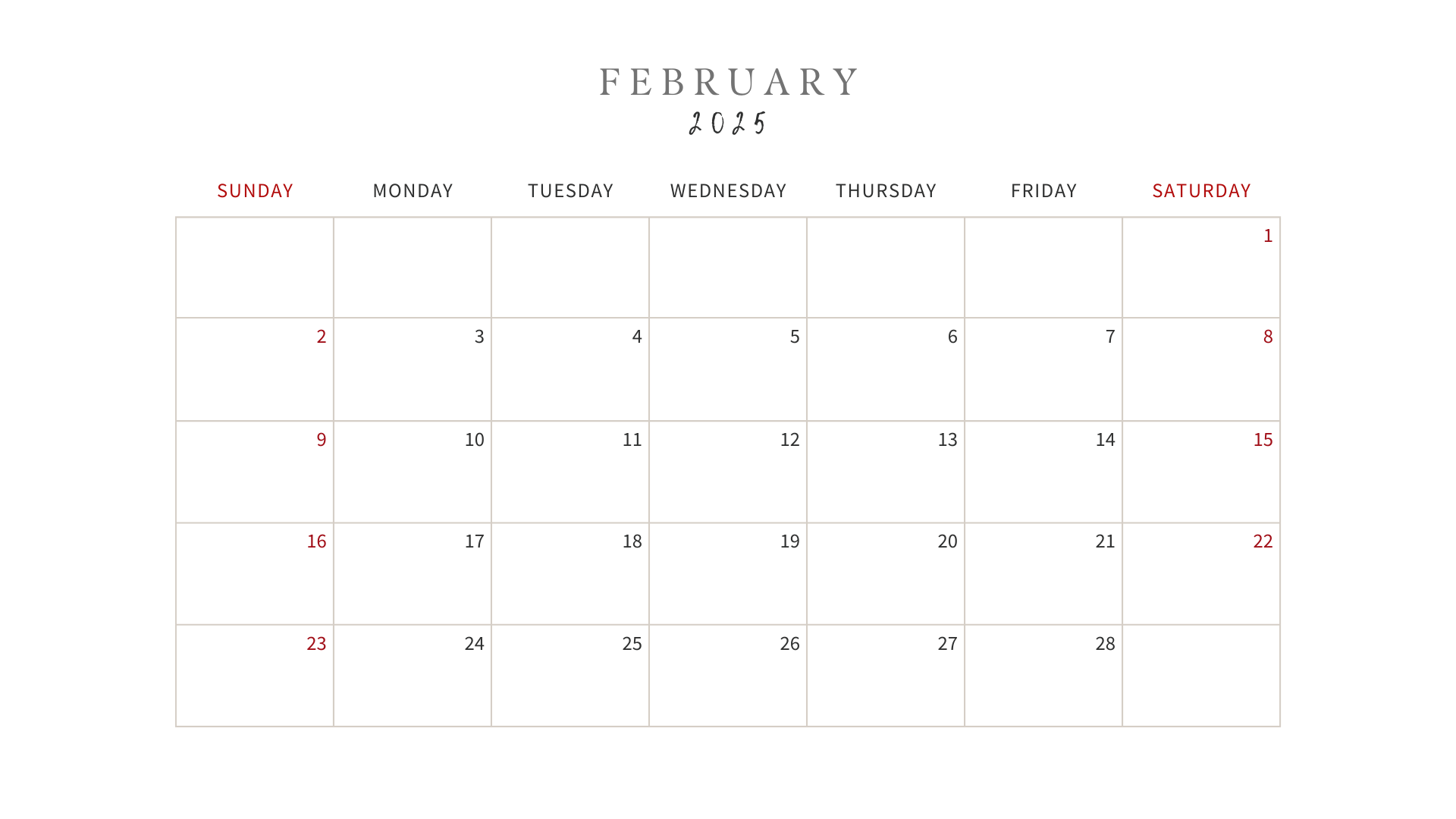 minimalist printable february 2025 calendar